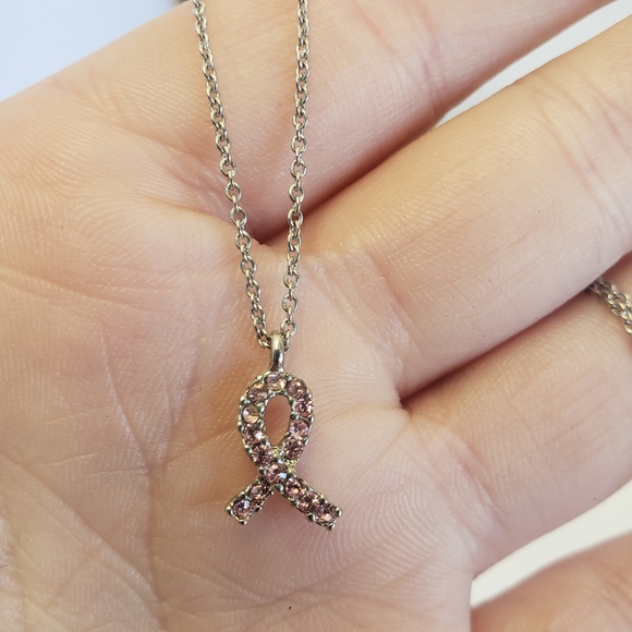 Beautiful Pink Crystal Ribbon Necklace - Picture 6 of 7